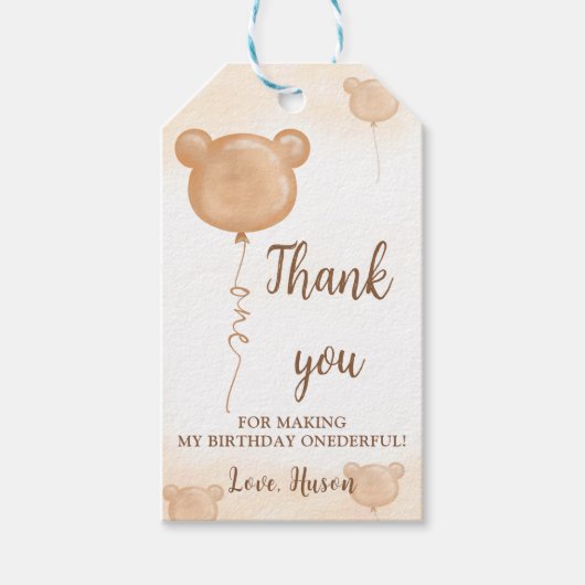 Teddy Bear 1e Verjaardag Dank u Label Cadeaulabel (Voorkant)