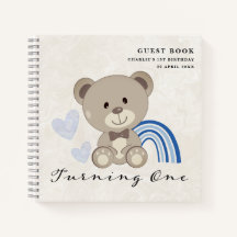 Teddy Bear 1er Anniversaire Livre d'or bleu