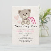 Teddy Bear 1er Anniversaire Pink Invitation (Debout devant)
