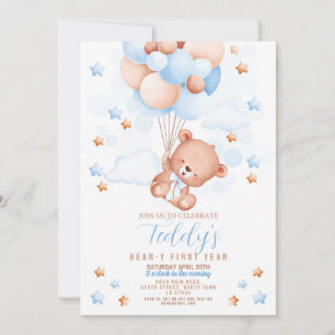 Teddy Bear 1st Birthday Beer-y First Boys Blauw Kaart