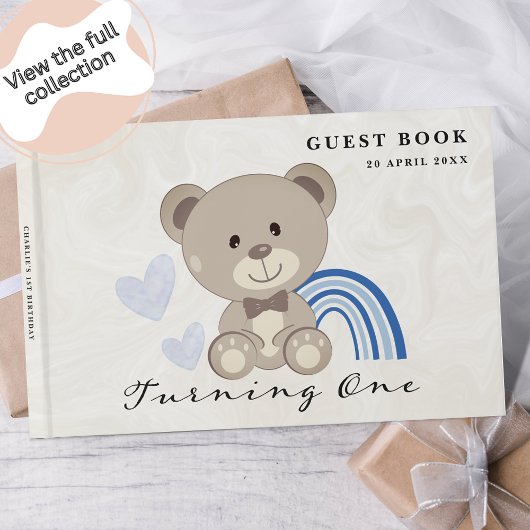 Teddy Bear 1st Birthday Blue Gastenboek