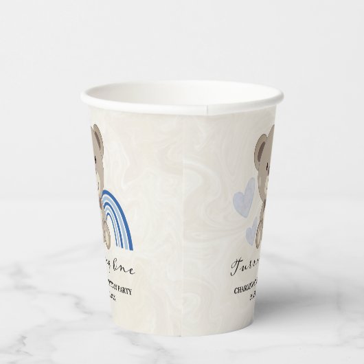 Teddy Bear 1st Birthday Blue Papieren Bekers (Rechts)