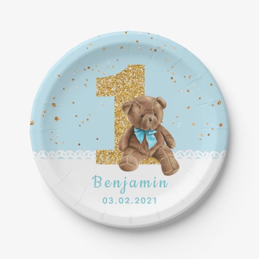 Teddy Bear 1st Birthday Paper Bord (Voorkant)