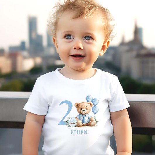 Teddy Bear 2e Verjaardag Naam Blauw Peuter T-shirt