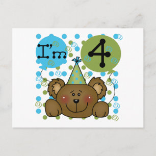 Teddy Bear 4e verjaardag T-shirts en geschenken Briefkaart