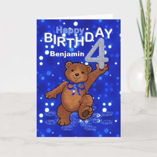 Teddy Bear 4th Birthday for Boy Kaart (Voorkant)