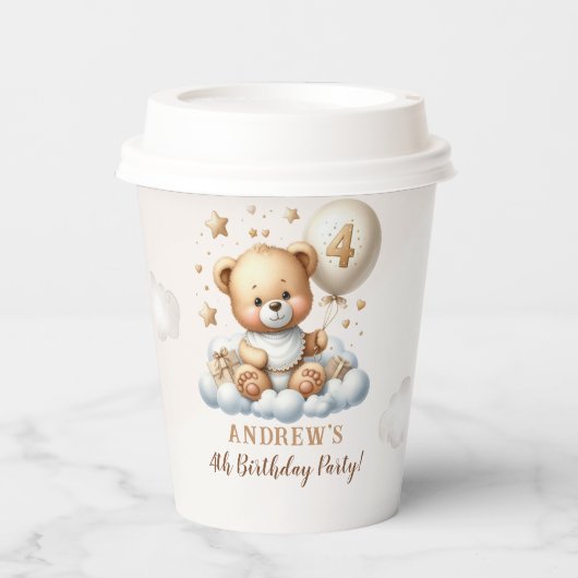 Teddy Bear 4th Birthday Party with Bear theme Papieren Bekers (Voorkant)