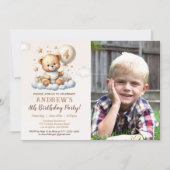 Teddy Bear 4th Birthday Photo Invitation for Boys (Devant)