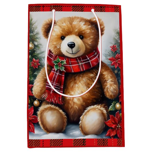 Teddy Bear Add Names Cute Christmas Medium Cadeauzakje (Voorkant)