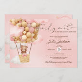 Teddy Bear Air Ballon Pink Cloud Girl Baby shower Kaart (Voorkant / Achterkant)
