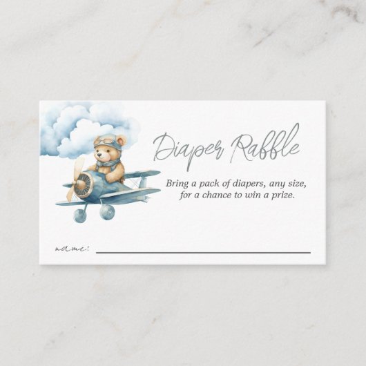 Teddy Bear Air Plane Baby shower Luier Raffle Informatiekaartje (Voorkant)