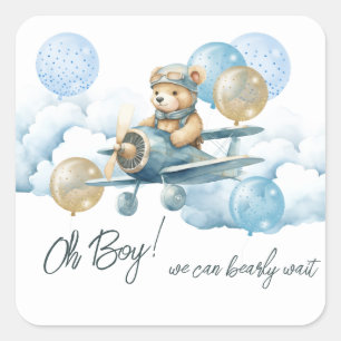 Teddy Bear Air Plane Baby shower Vierkante Sticker