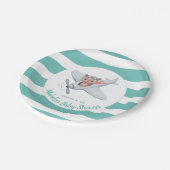 Teddy Bear Airplane Baby shower Genderneutraal Papieren Bordje (Gekanteld)
