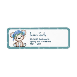 Teddy Bear Airplane Birthday Etiket