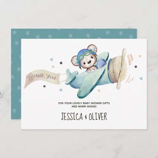 Teddy Bear Airplane Dank u wel! Kaart (Voorkant / Achterkant)