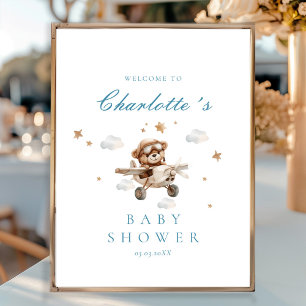 Teddy Bear & Airplane Welkom Baby shower Poster