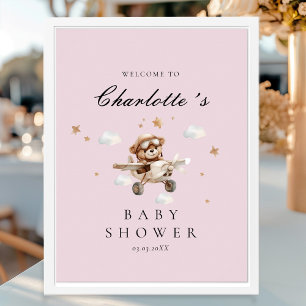 Teddy Bear & Airplane Welkom Baby shower Poster