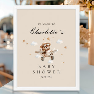 Teddy Bear & Airplane Welkom Baby shower Poster