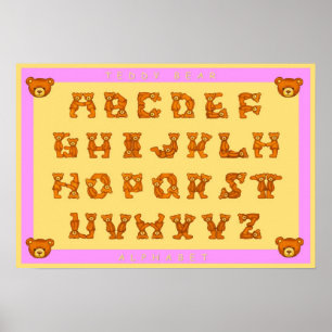 Teddy Bear Alphabet Letters Poster~ABCs Lichtroze Poster