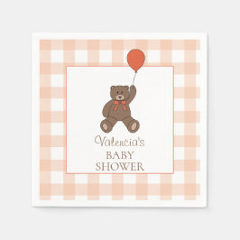 Teddy Bear and Balloon Orange White Baby Shower Servet
