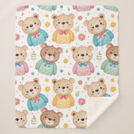 Teddy bear and flowers sherpa deken