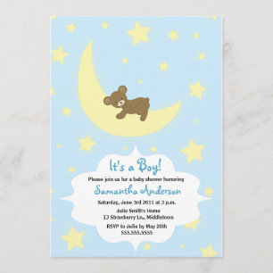 Teddy Bear and Moon Baby shower Invitation - Boy