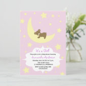 Teddy Bear and Moon Baby shower Invitation - Girl (Debout devant)