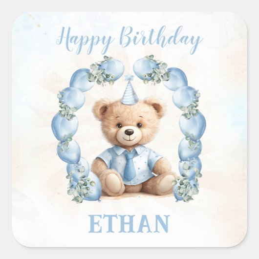 Teddy Bear Anniversaire Petit Garçon Bleu Stickers (Devant)