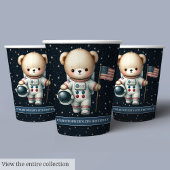 Teddy Bear Astronaut Boy Verjaardagsfeestje Papier Papieren Bekers