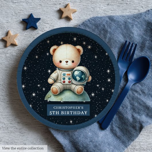 Teddy Bear Astronaut Custom Name Baby shower Bord