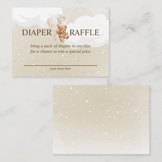 Teddy Bear avec Balloons Diaper Carte Raffin (Devant / Derrière)