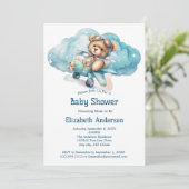 Teddy Bear Avion Boy Baby shower Invitation (Debout devant)
