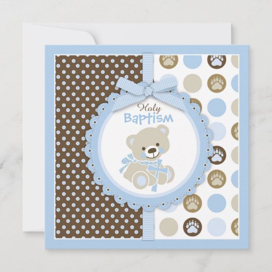 Teddy Bear Baby Boy Baptism Blue Kaart (Voorkant)
