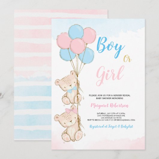 Teddy Bear Baby Boy Girl Shower Invitation (Devant / Derrière)
