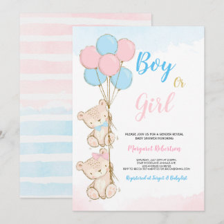 Teddy Bear Baby Boy Girl Shower Invitation