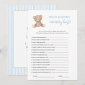 Teddy Bear Baby Boy Shower spel Kaart (Voorkant / Achterkant)