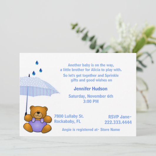 Teddy Bear Baby Boy Sprinkle Shower - Uitnodiging (Staand voorkant)