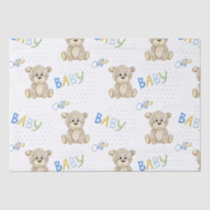 Teddy Bear Baby Boy Waterverf Baby shower Tissuepapier