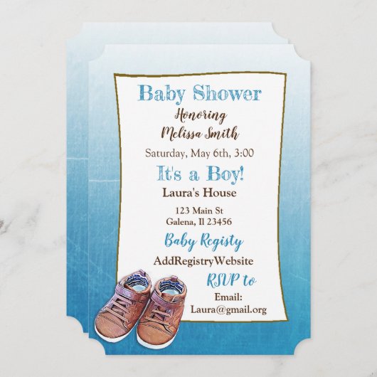 Teddy Bear Baby Chaussures Bébé Douche Invitations (Devant / Derrière)