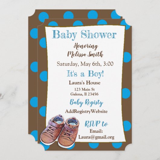 Teddy Bear Baby Chaussures Bébé Douche Invitations (Devant / Derrière)