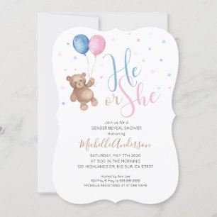 Teddy Bear Baby Gender onthullen Shower Invitation Kaart