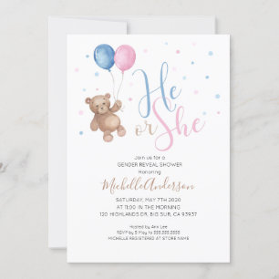 Teddy Bear Baby Gender onthullen Shower Kaart