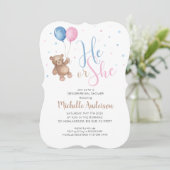 Teddy Bear Baby Genre Révéler Shower Invitation (Debout devant)