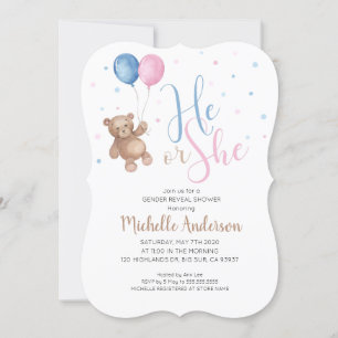 Teddy Bear Baby Genre Révéler Shower Invitation