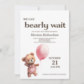 Teddy Bear Baby Girl Douche Invitation (Devant)
