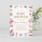 Teddy Bear Baby Girl Douche Invitation (Debout devant)