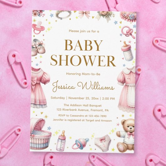 Teddy Bear Baby Girl Douche Invitation