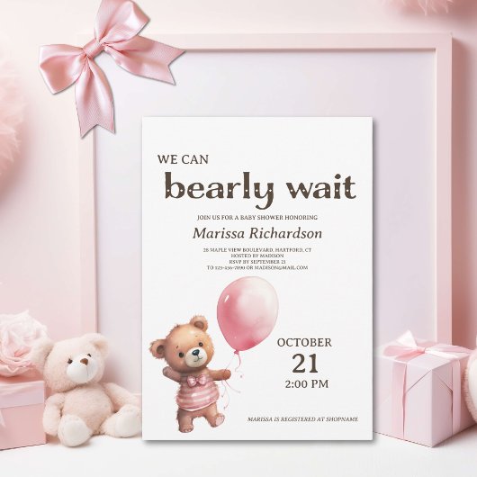 Teddy Bear Baby Girl Douche Invitation