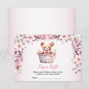 Teddy Bear Baby Girl Pink Flowers Baby shower Informatiekaartje