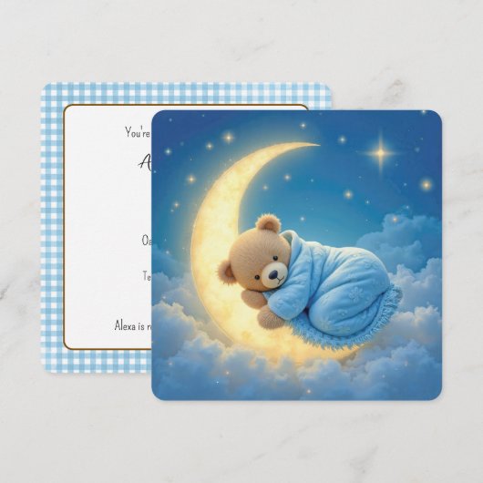 Teddy Bear Baby Jongen Douche Kaart (Voorkant / Achterkant)